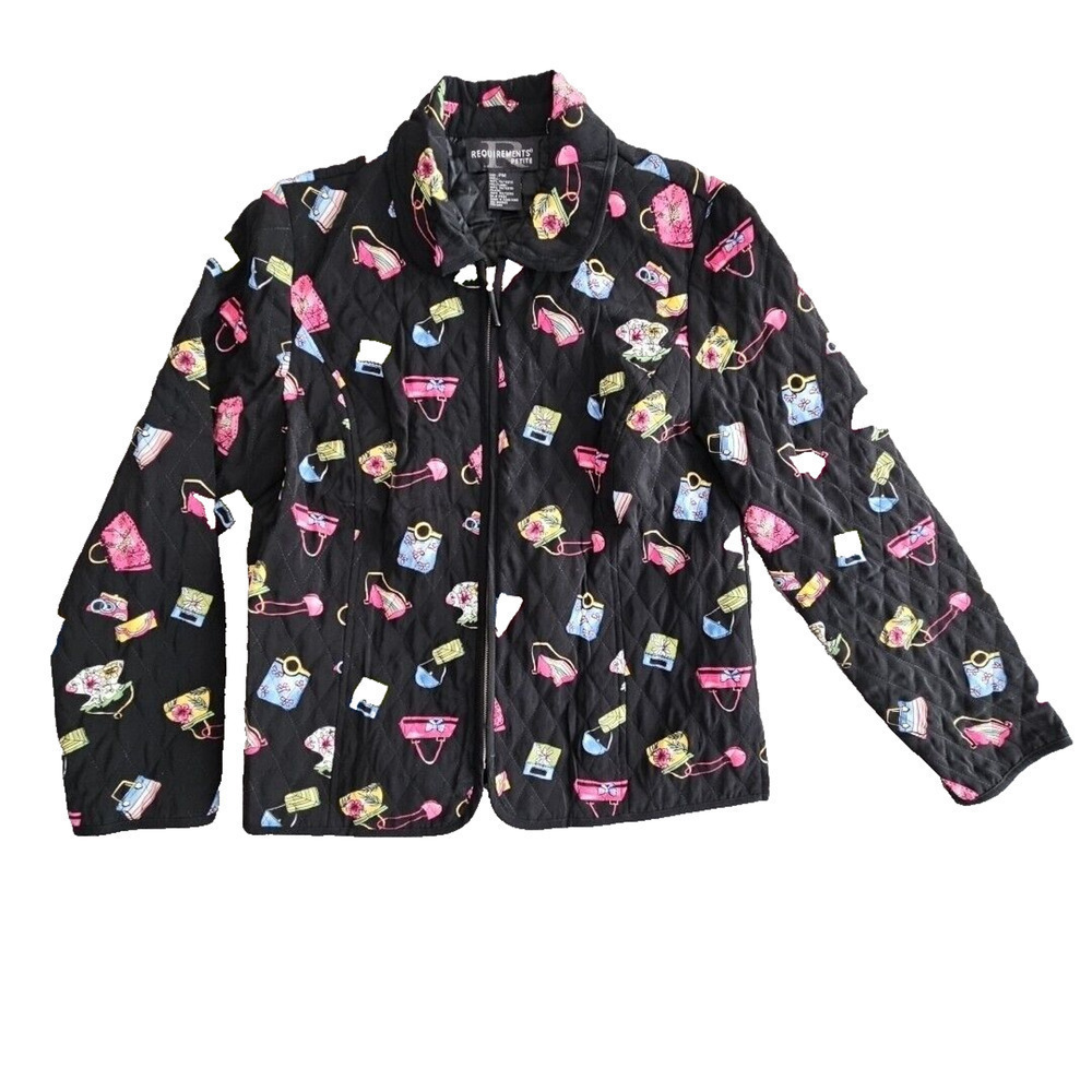 Requirements Women's Jacket Petite PM Black Quilted Purses Zipper Pockets